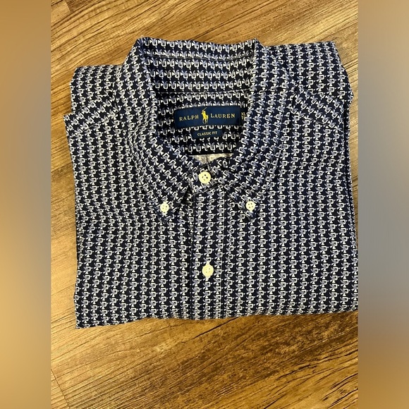 Polo Ralph Lauren Shirt‎ Mens XL Blue Short Sleeve All Over Print P-wing A12 - Picture 3 of 7